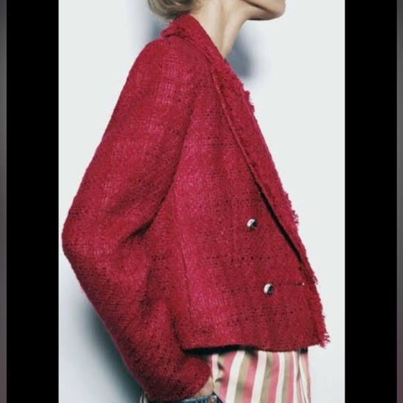 Zara Textured Blazer Frayed Lapel Fuschia XS - Picture 7 of 9